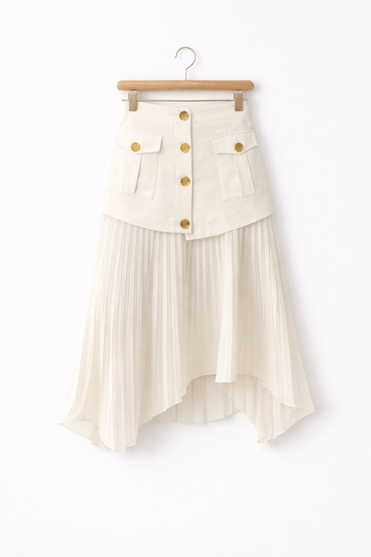 Asymetryczna Plisowana Spódnica Midi z Panelem