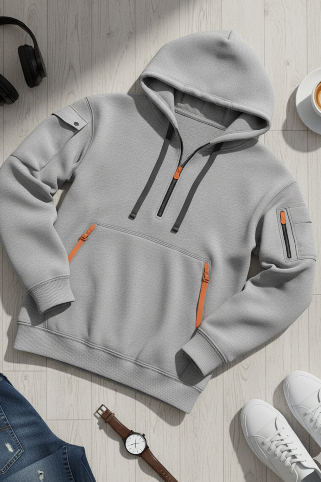 Bluza z kapturem | Damian – Popielata Szara