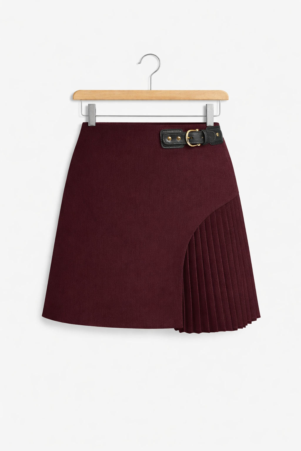 Asymetryczna Mini Spódnica z Plisowaniem w Odcieniu Berry