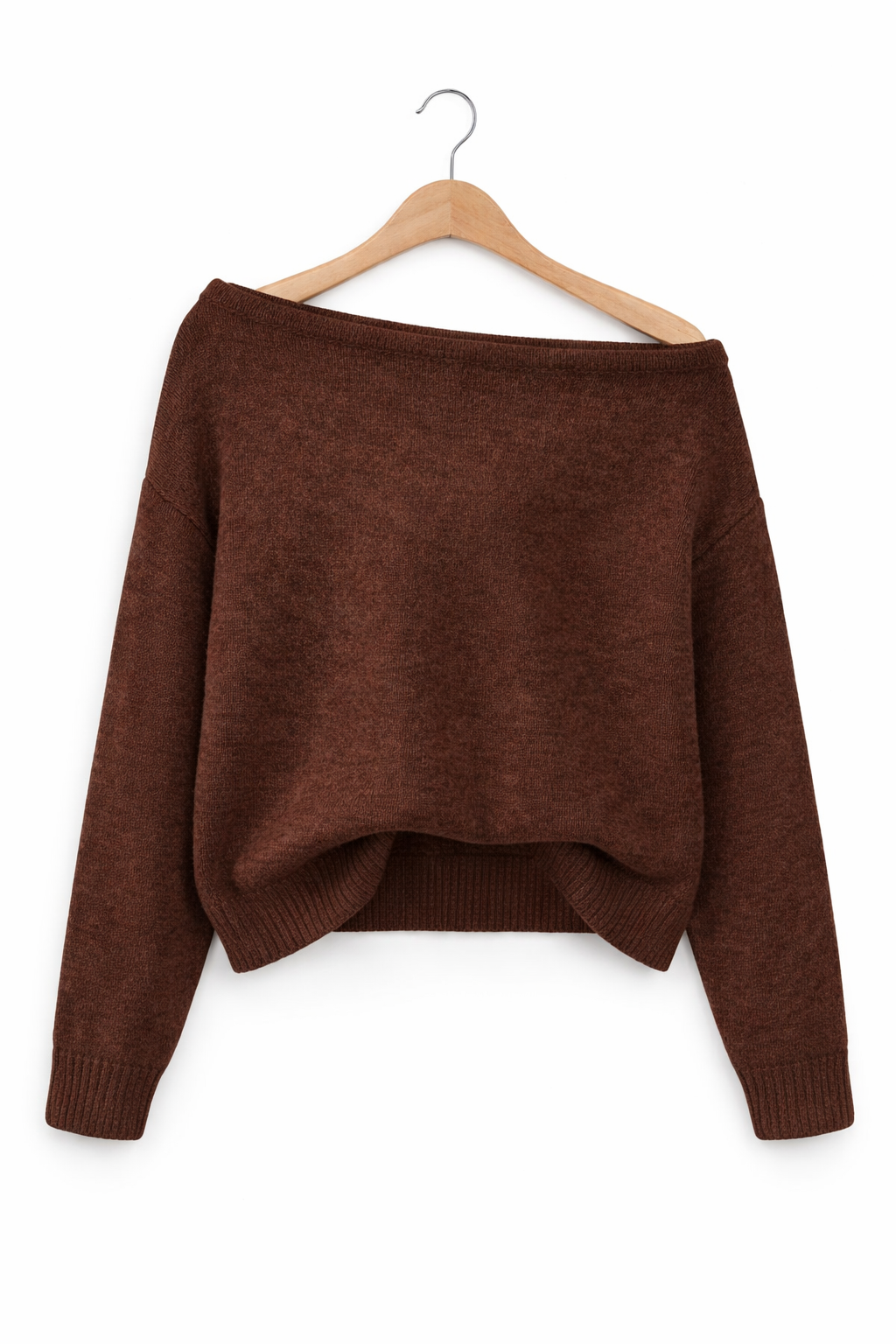 Sweter Dzianinowy w Odcieniu Jagodowym z Odkrytymi Ramionami