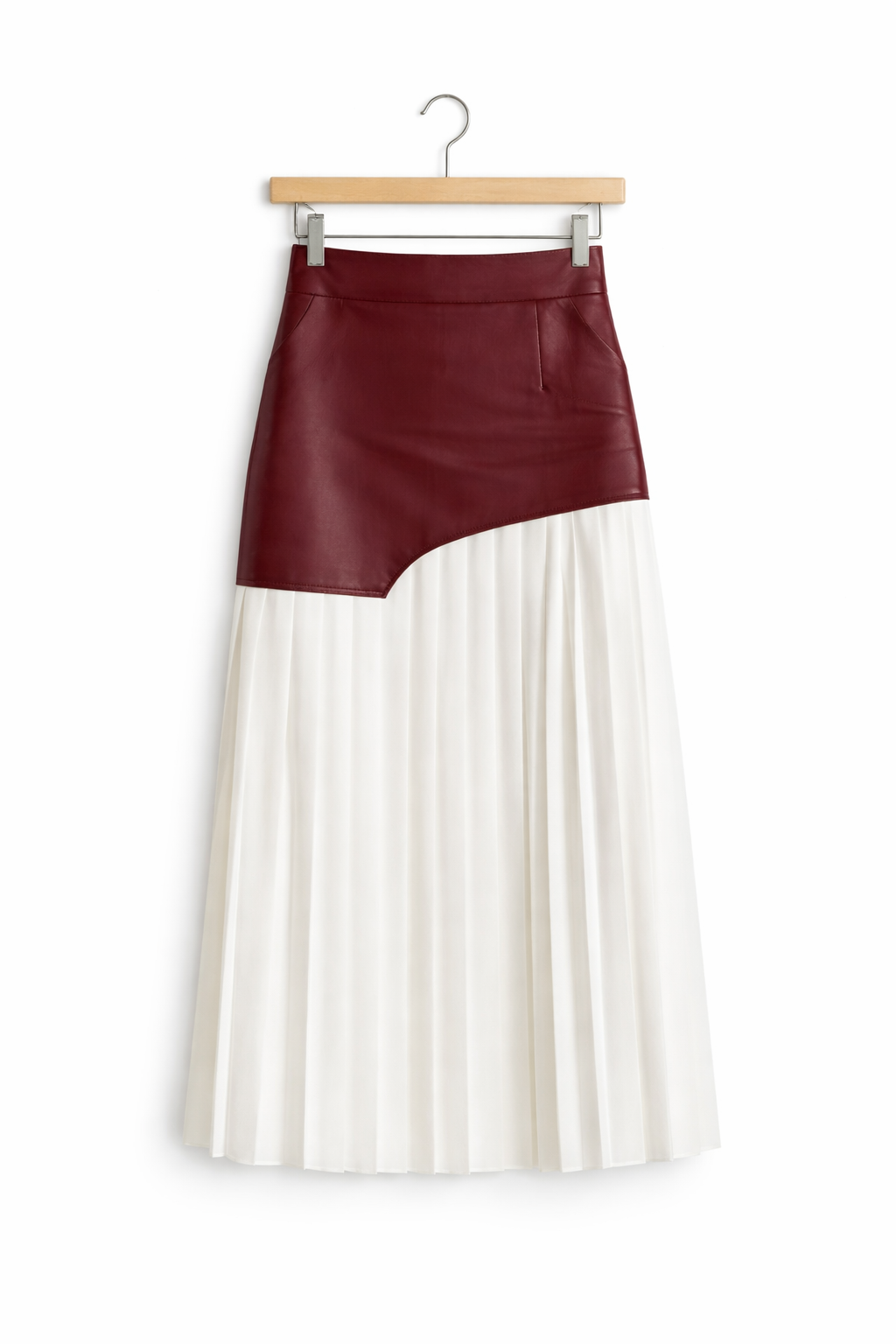 Asymetryczna spódnica maxi wykonana ze sztucznej skóry i szyfonu