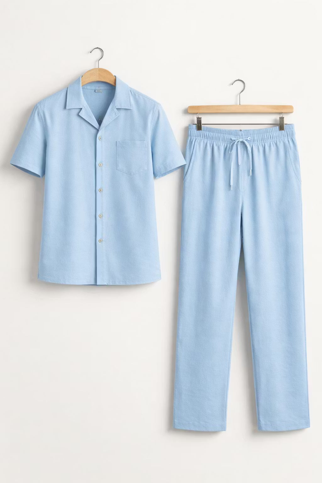 Teksturowany Komplet z Koszulą z Krótkim Rękawem i Szerokimi Spodniami