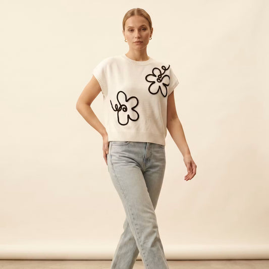 Dzianinowy Top Fleur Outline