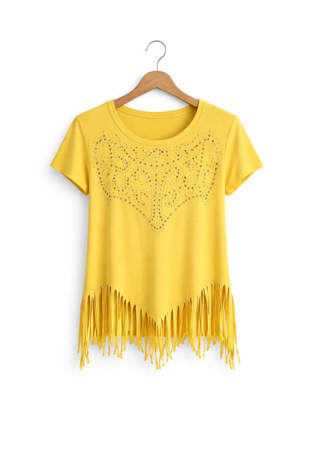 Damski T-Shirt z Nitami i Frędzlami