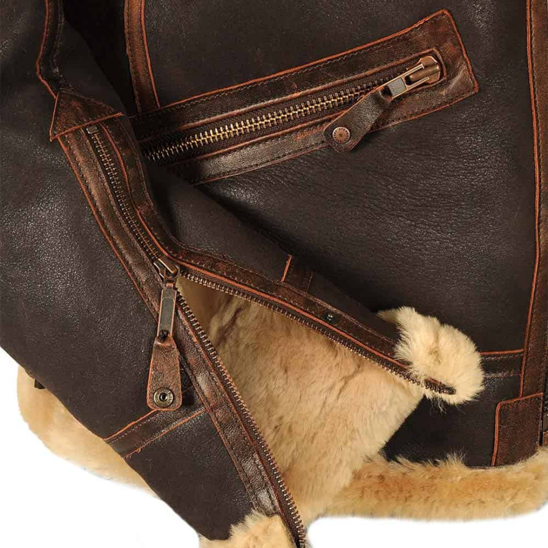 Męska ciemna kurtka lotnicza z powlekanego materiału tekstylnego z kołnierzem w stylu shearling