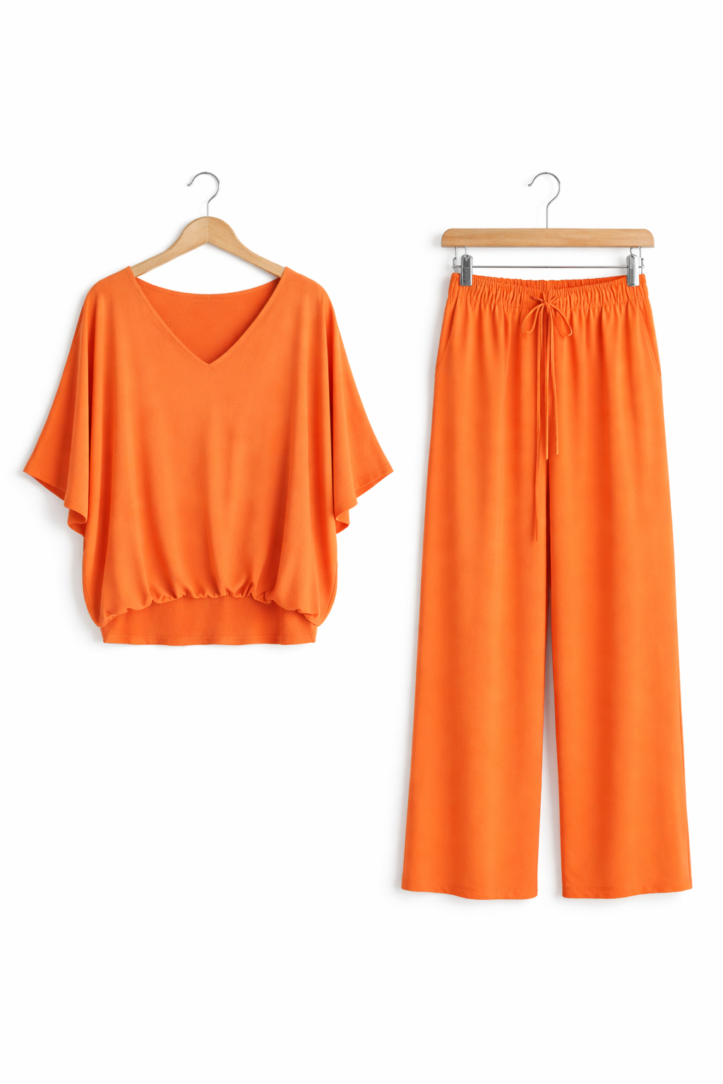 Damski Zestaw Drapowana Koszulka i Spodnie z Szeroką Nogawką