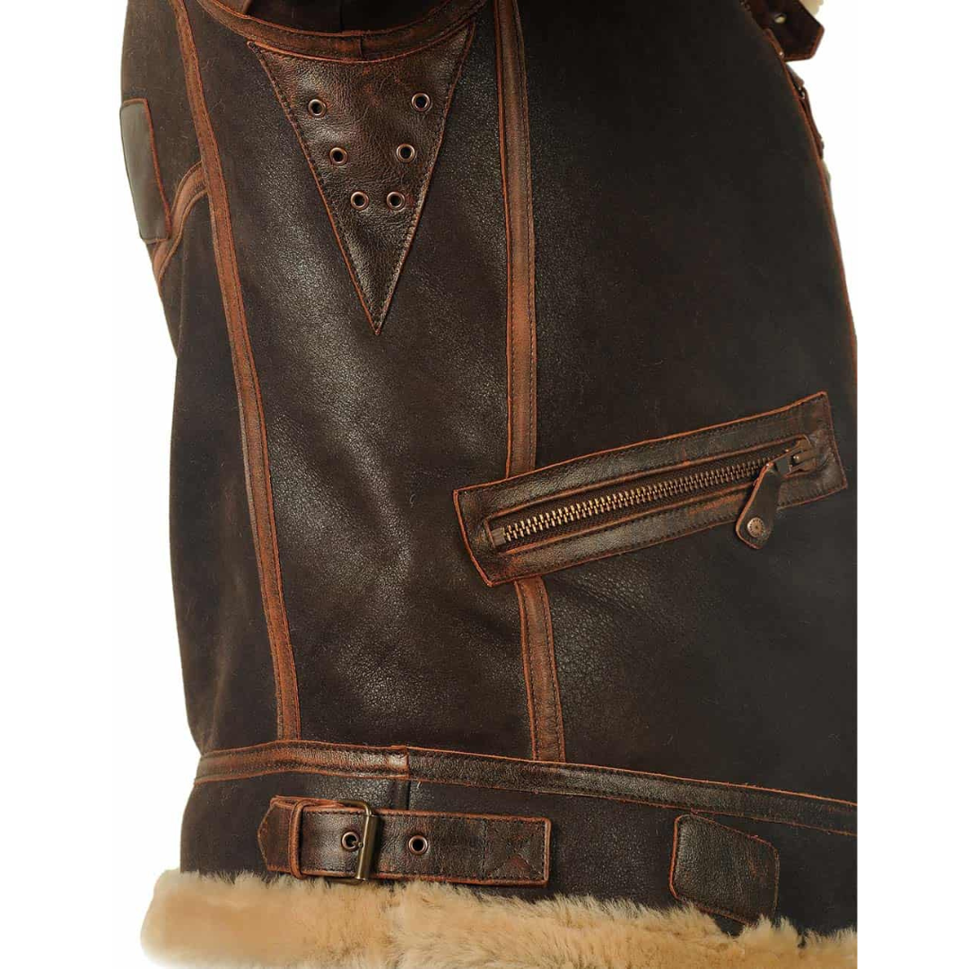 Męska ciemna kurtka lotnicza z powlekanego materiału tekstylnego z kołnierzem w stylu shearling