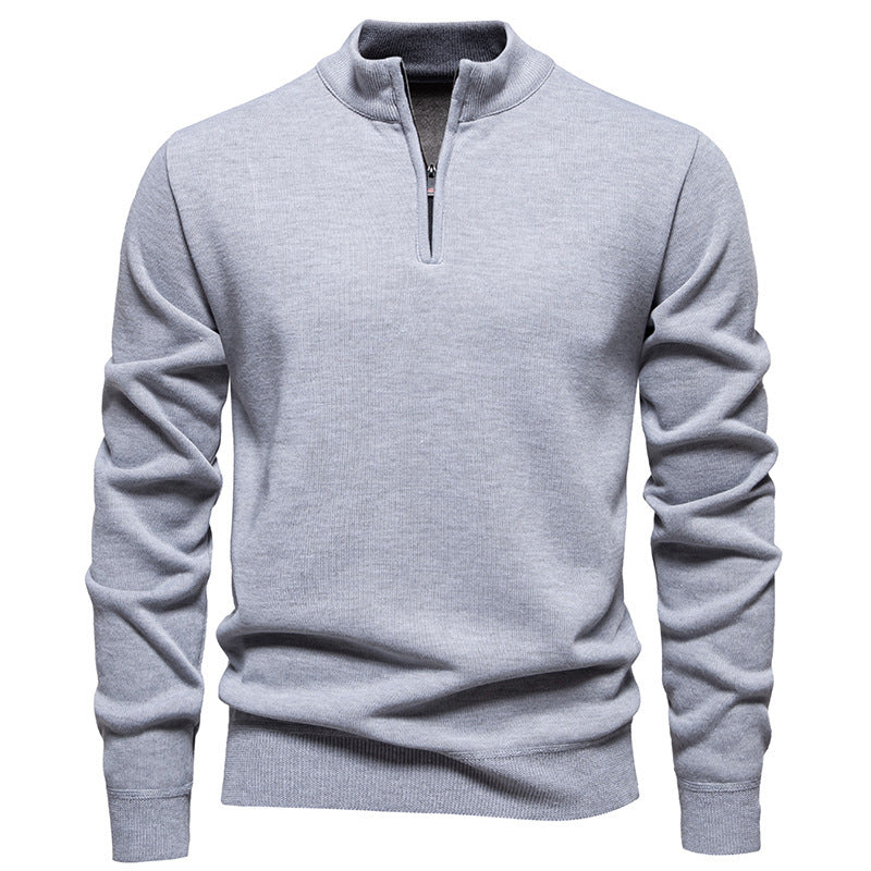 Męski sweter z zamkiem 1/4 i stójką z dzianiny