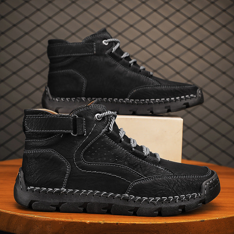 Skórzane Buty Wysokie w Stylu Outdoor