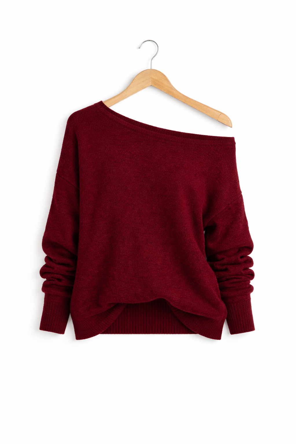 Sweter Dzianinowy w Odcieniu Jagodowym z Odkrytymi Ramionami