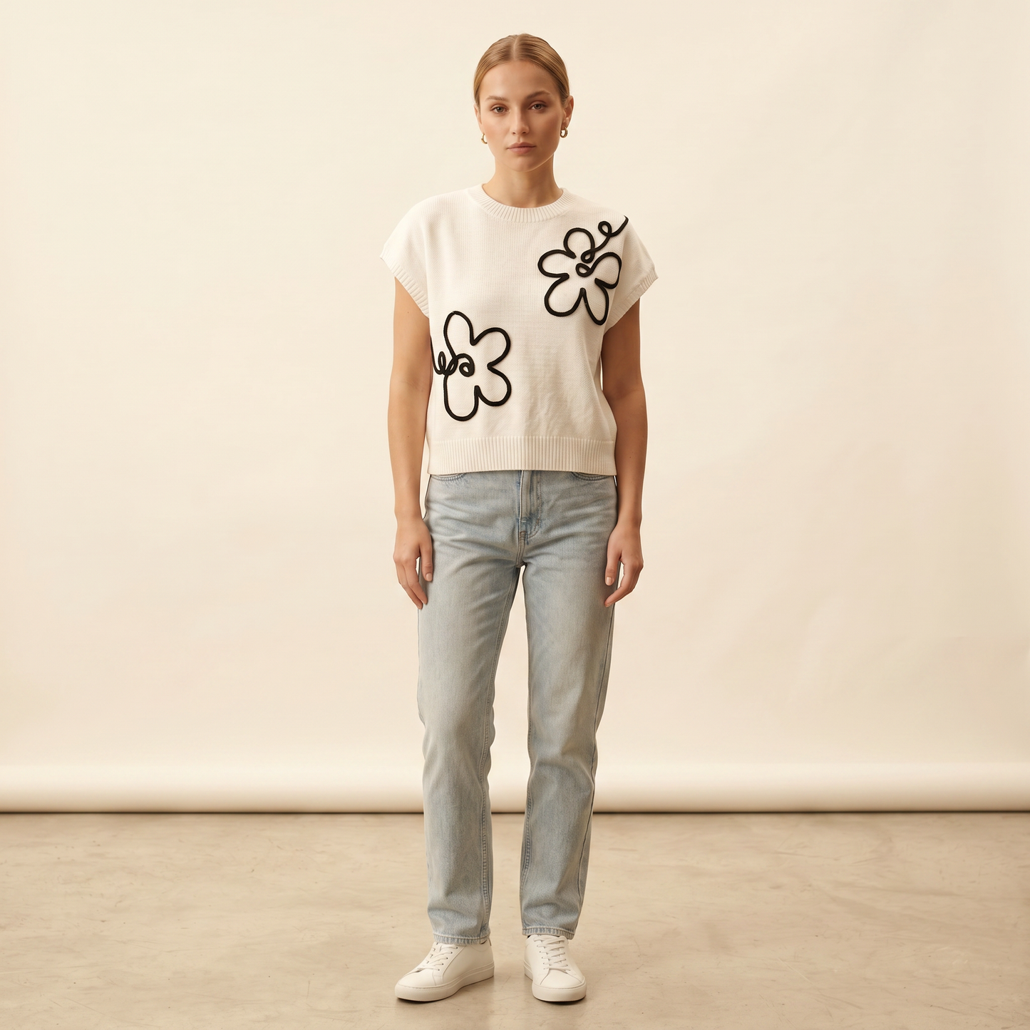 Dzianinowy Top Fleur Outline