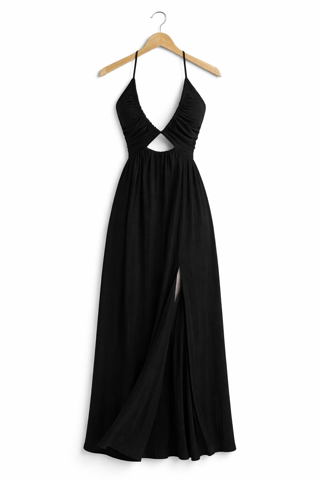Sukienka maxi z dekoltem typu halter i drapowanym pasem