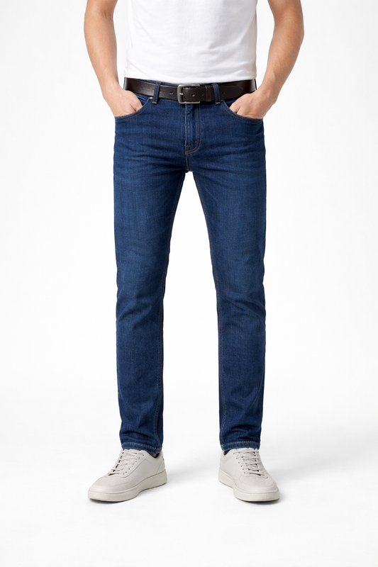 Męskie ciemnoniebieskie jeansy Straight Fit