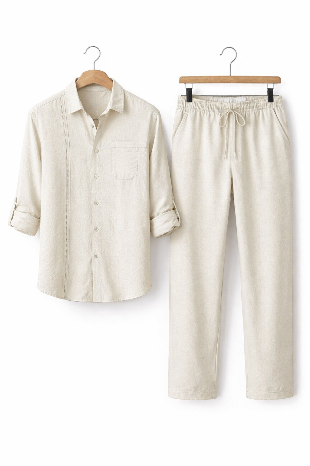 Teksturowany Komplet w Odcieniu Szałwii z Koszulą i Spodniami ze Sznurkiem