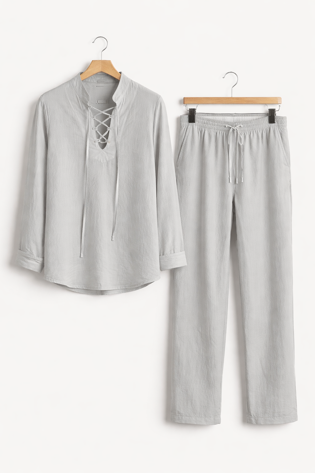 Teksturowany Komplet z Koszulą Wiązaną i Spodniami