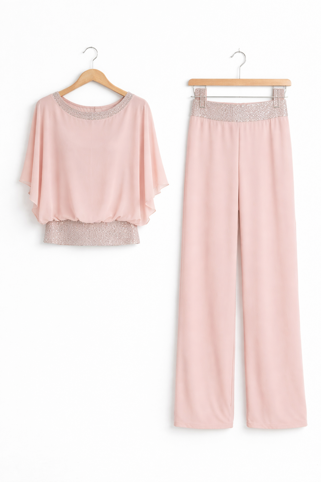 Damski Zestaw Drapowana Bluzka i Spodnie z Szeroką Nogawką