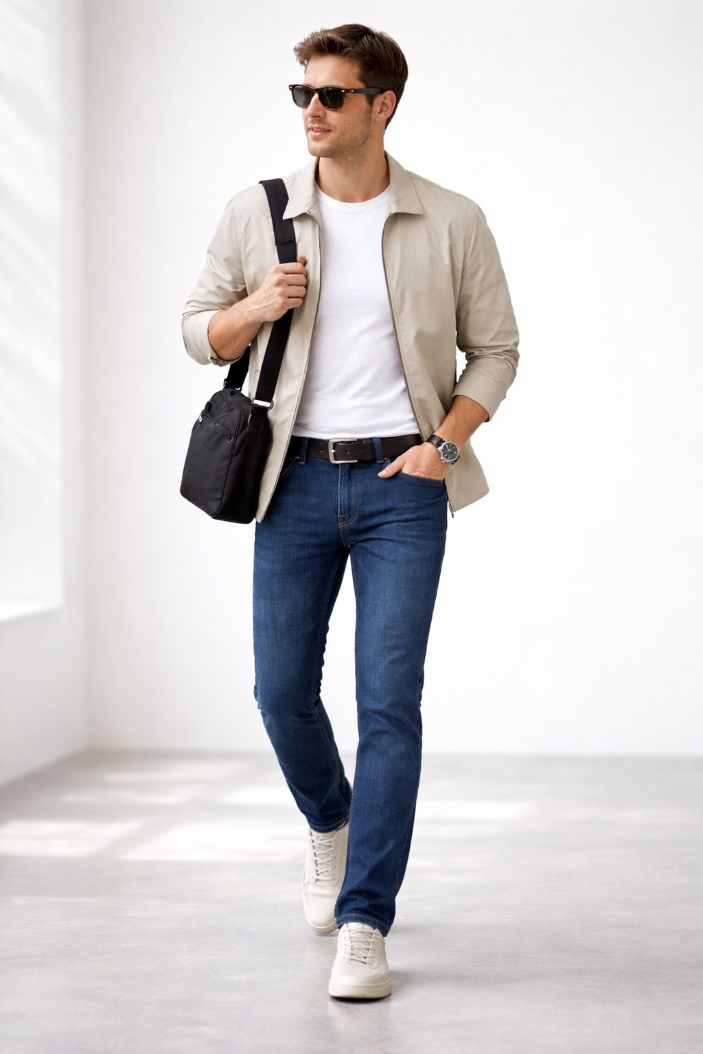 Męskie ciemnoniebieskie jeansy Straight Fit