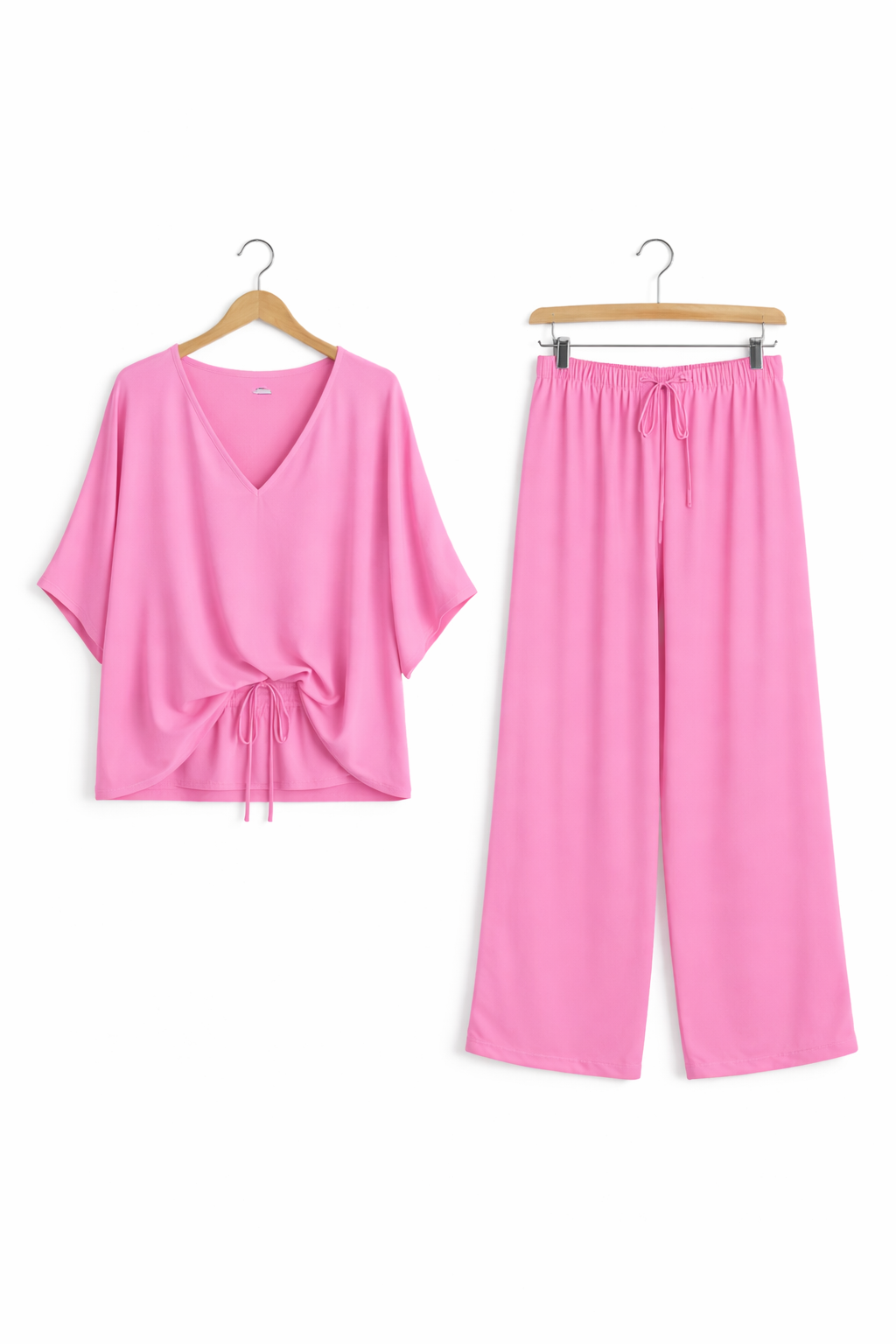 Damski Zestaw Drapowana Koszulka i Spodnie z Szeroką Nogawką
