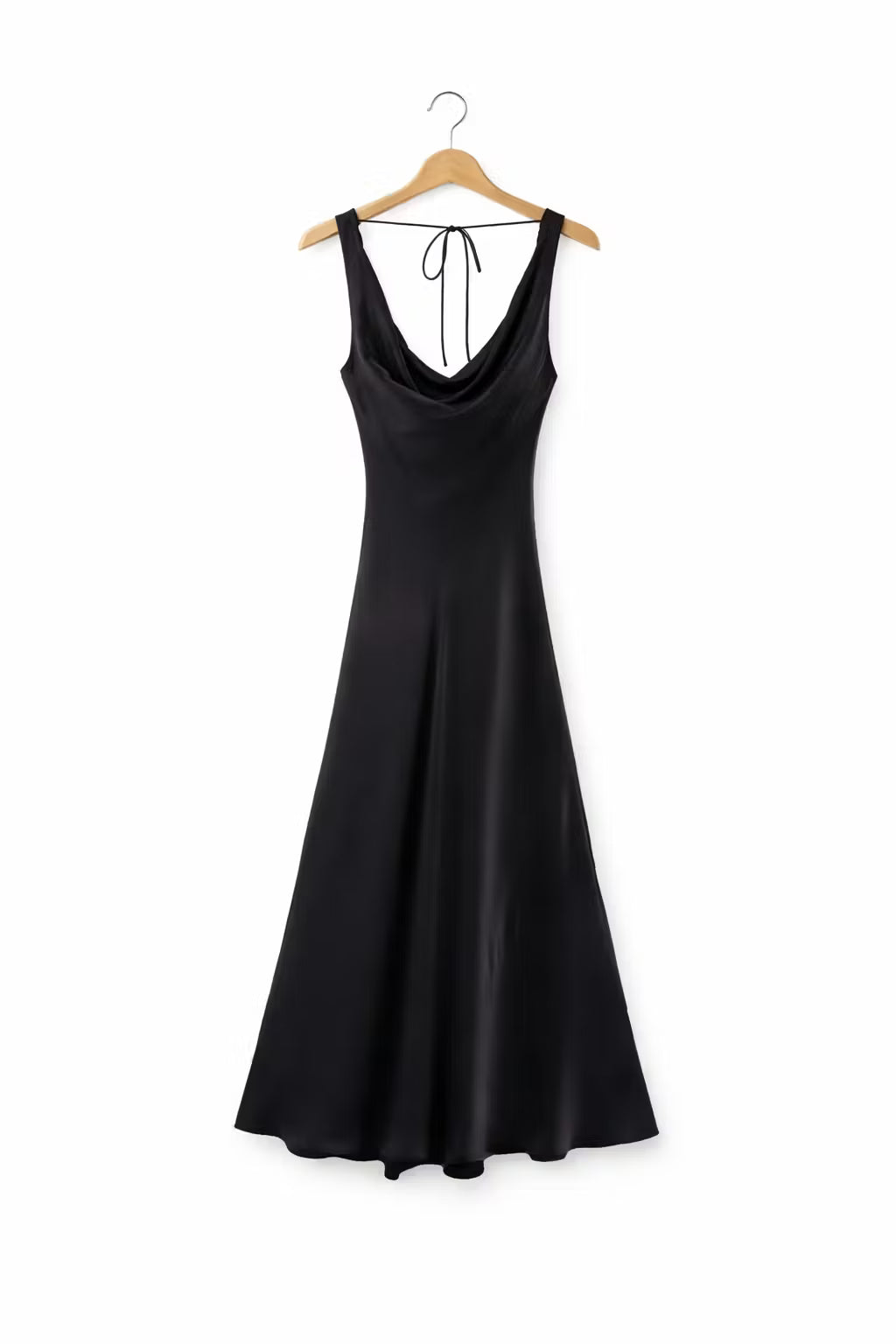 Satynowa Sukienka Maxi z Dekoltem Cowl