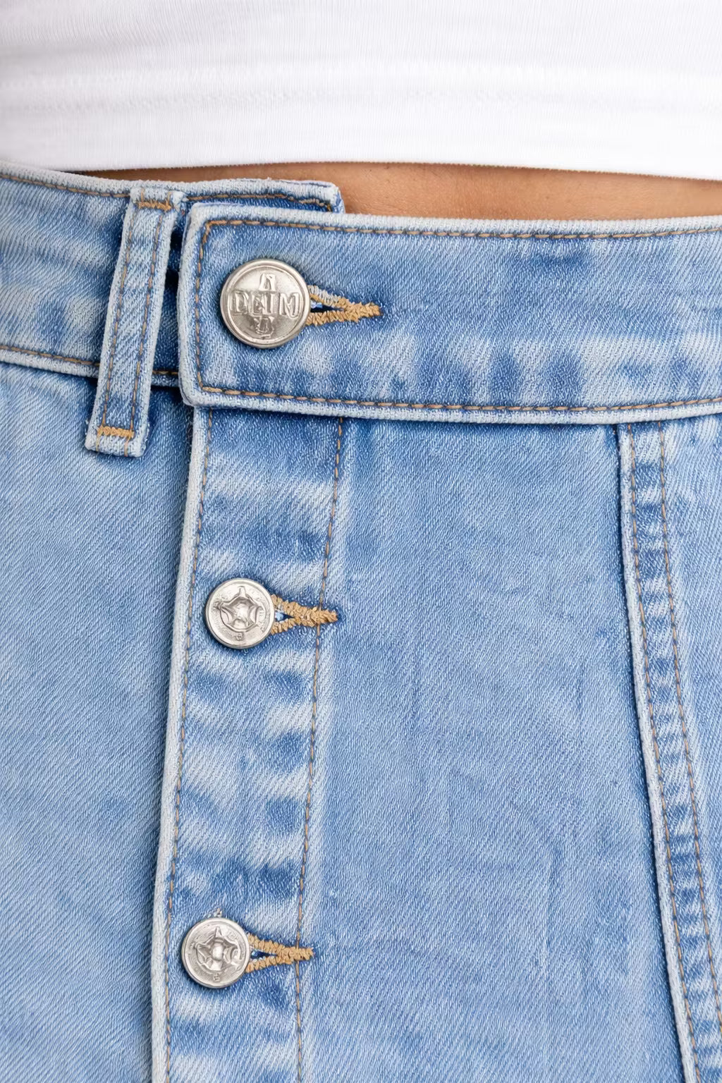 Dżinsowa Spódnica Midi z Guzikami i Rozcięciem