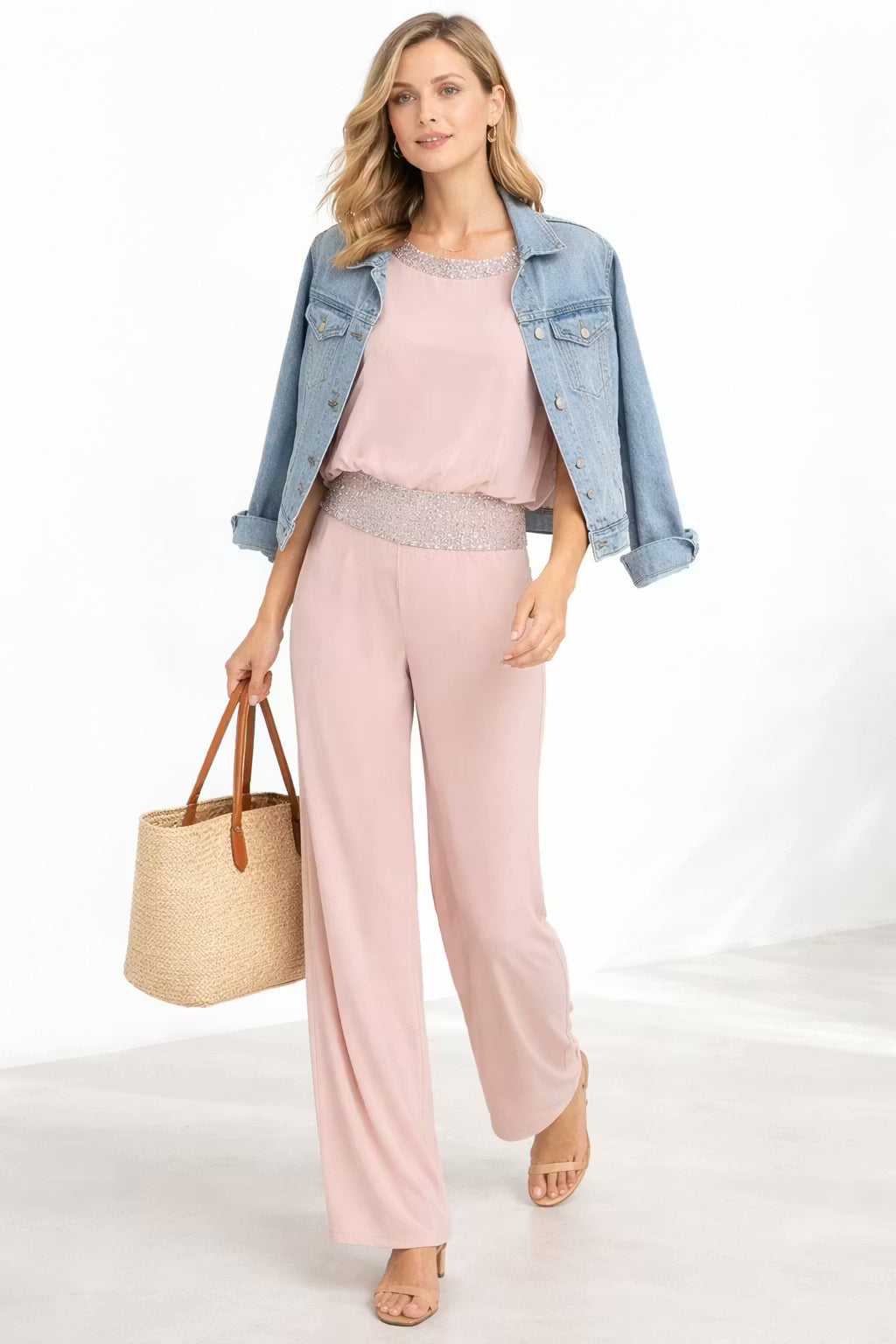 Damski Zestaw Drapowana Bluzka i Spodnie z Szeroką Nogawką