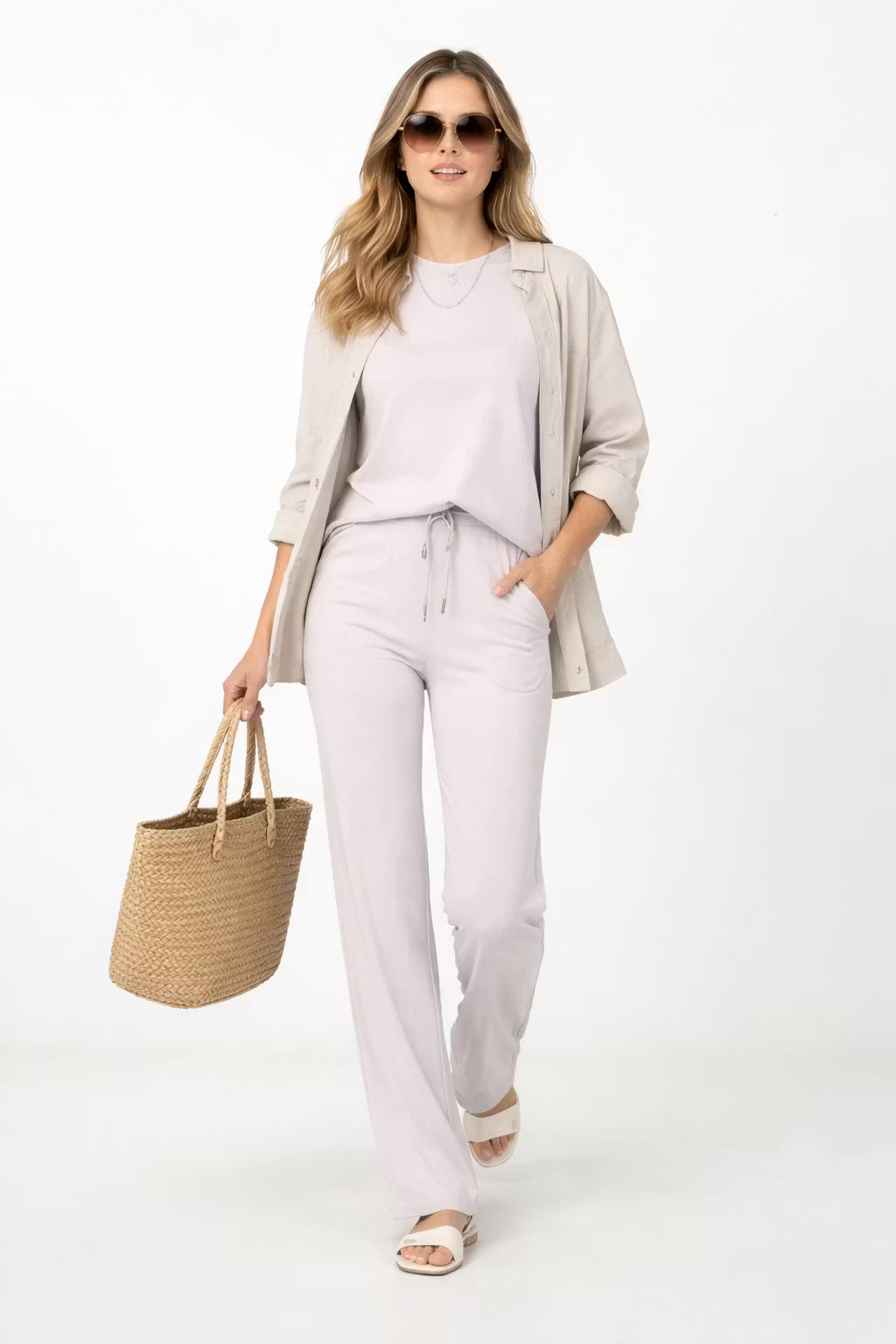 Damski Dzianinowy Zestaw Koszulka i Spodnie