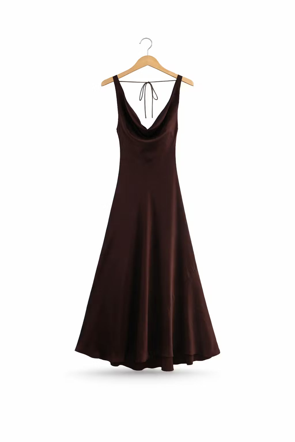 Satynowa Sukienka Maxi z Dekoltem Cowl
