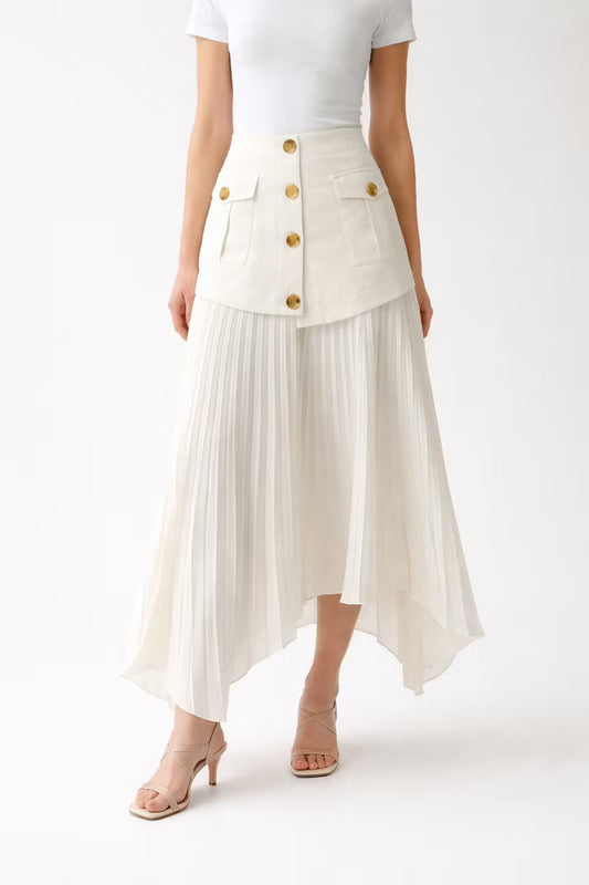 Asymetryczna Plisowana Spódnica Midi z Panelem
