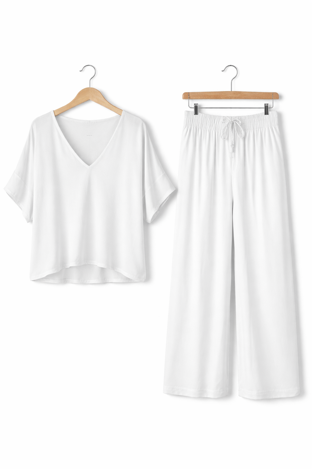 Damski Zestaw Drapowana Koszulka i Spodnie z Szeroką Nogawką