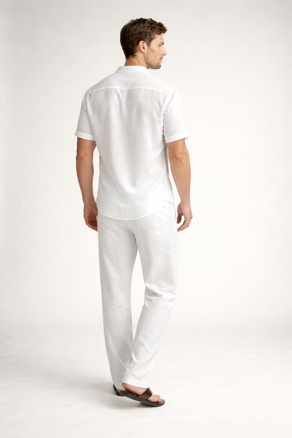 Teksturowany Komplet z Koszulą z Krótkim Rękawem i Spodniami z Mieszanki Lnu