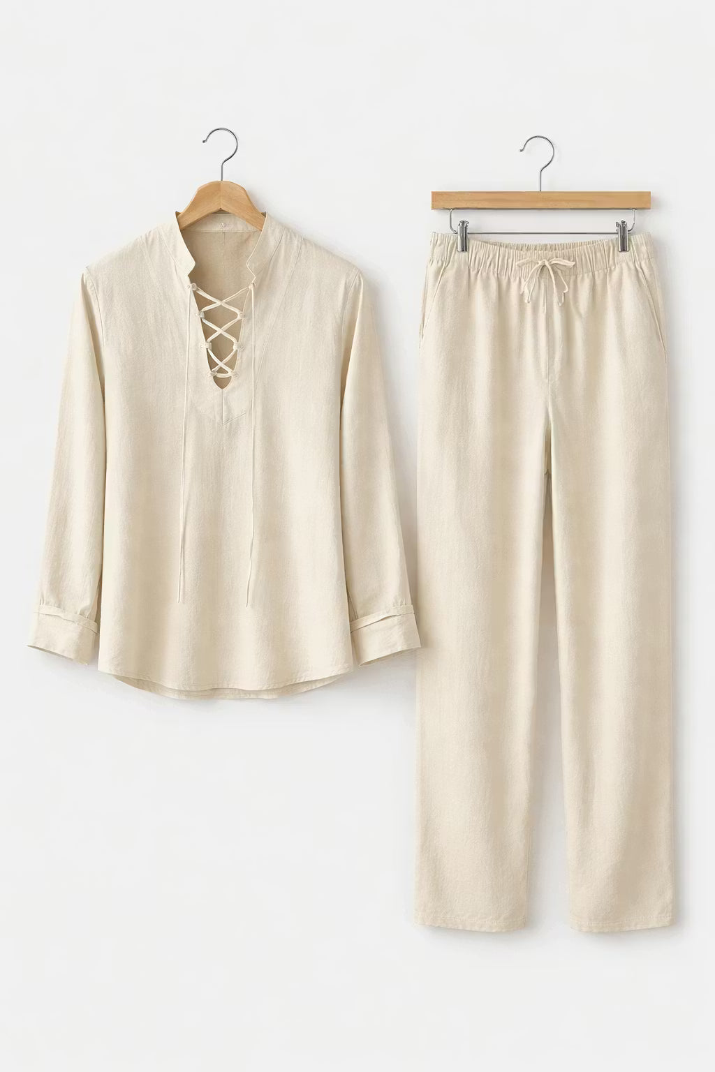 Teksturowany Komplet z Koszulą Wiązaną i Spodniami