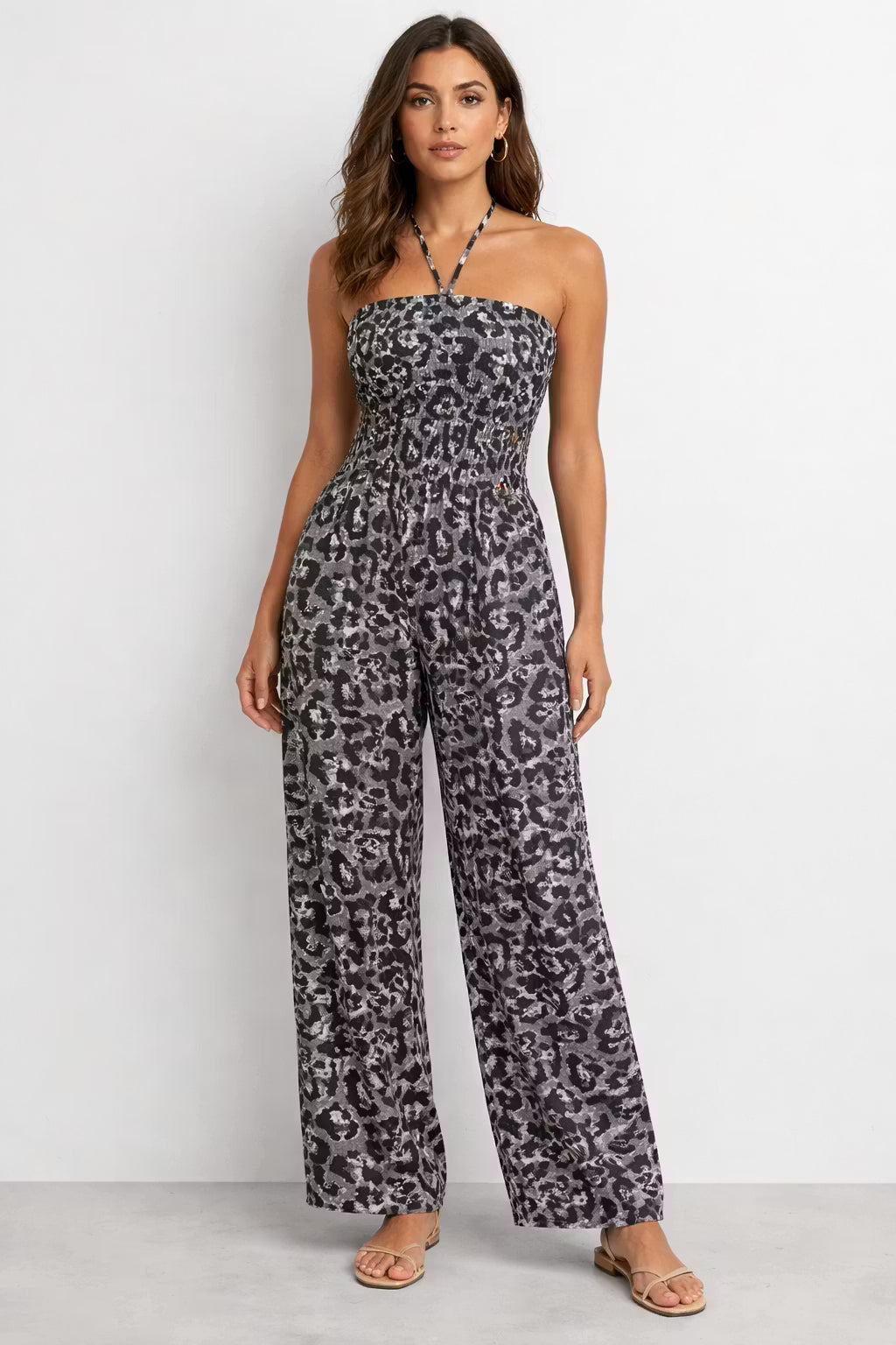 Bezramienny Kombinezon z Nadrukiem z Mieszanki Wiskozy