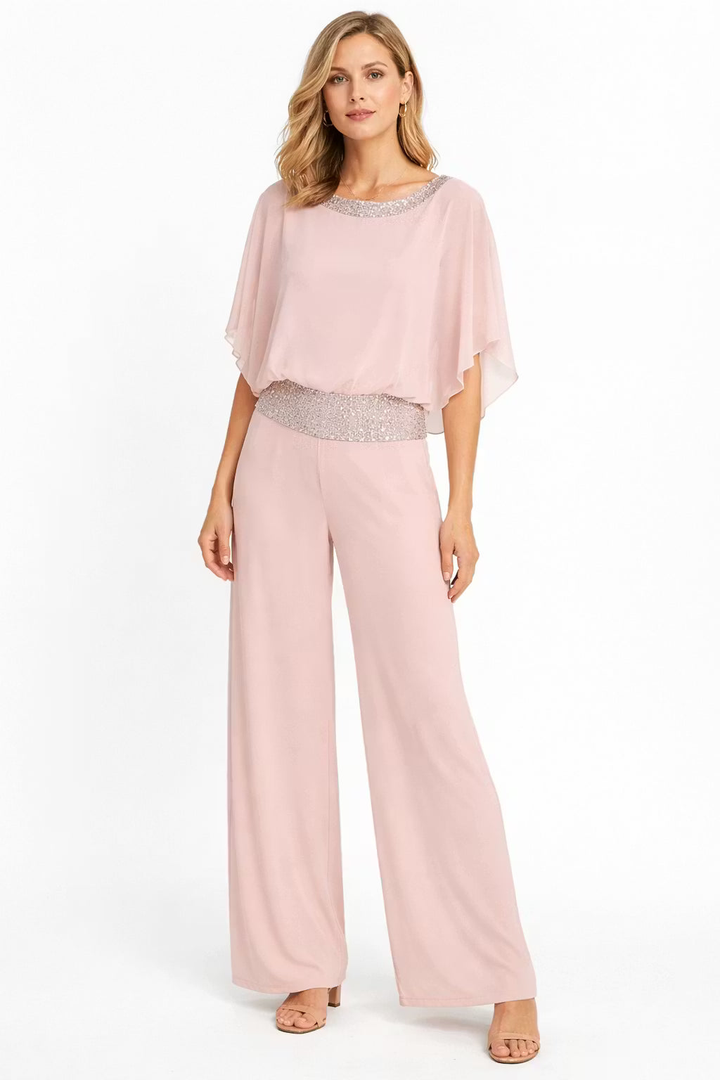 Damski Zestaw Drapowana Bluzka i Spodnie z Szeroką Nogawką