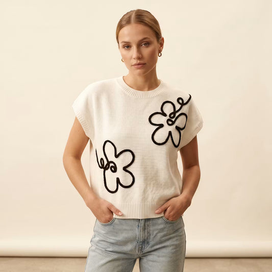 Dzianinowy Top Fleur Outline