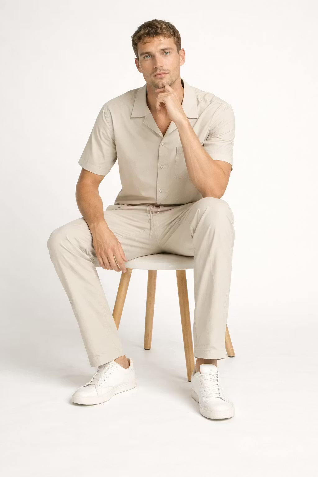 Teksturowany Komplet z Koszulą z Krótkim Rękawem i Szerokimi Spodniami