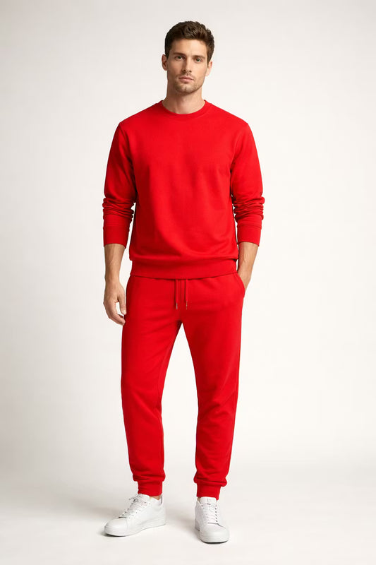 Dzianinowy Komplet z Bluzą z Okrągłym Dekoltem i Spodniami Jogger