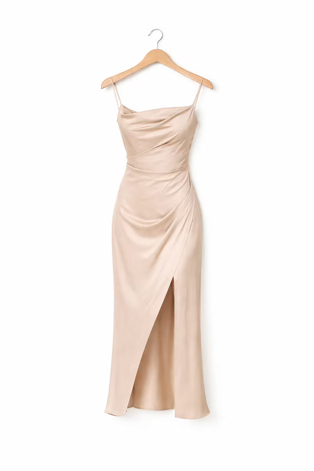 Sukienka Midi Typu Slip z Drapowaniem i Dekoltem Cowl