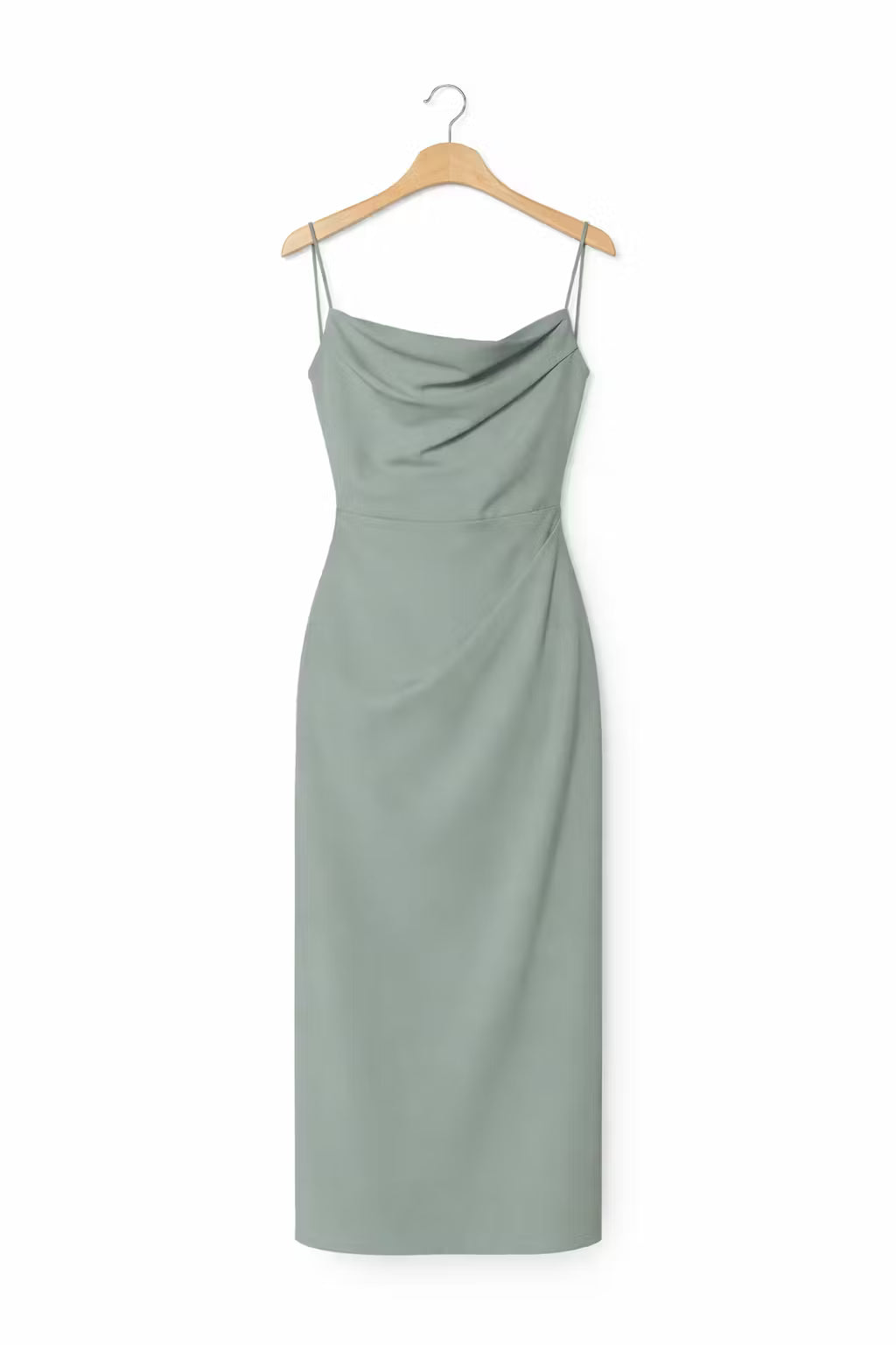 Sukienka Midi Typu Slip z Drapowaniem i Dekoltem Cowl