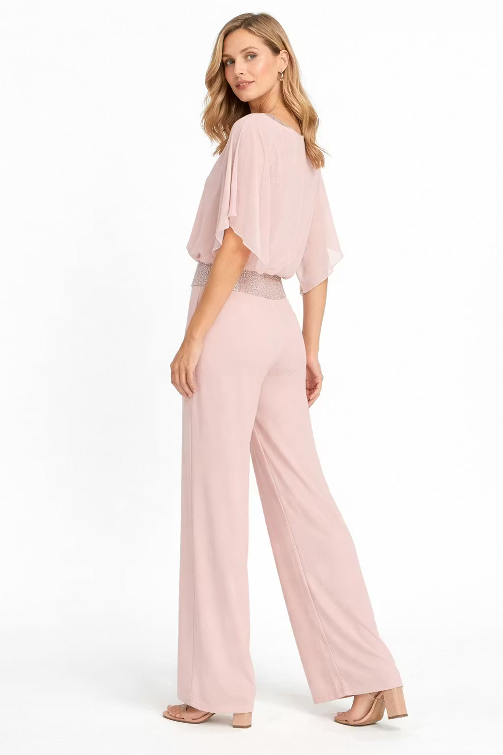 Damski Zestaw Drapowana Bluzka i Spodnie z Szeroką Nogawką