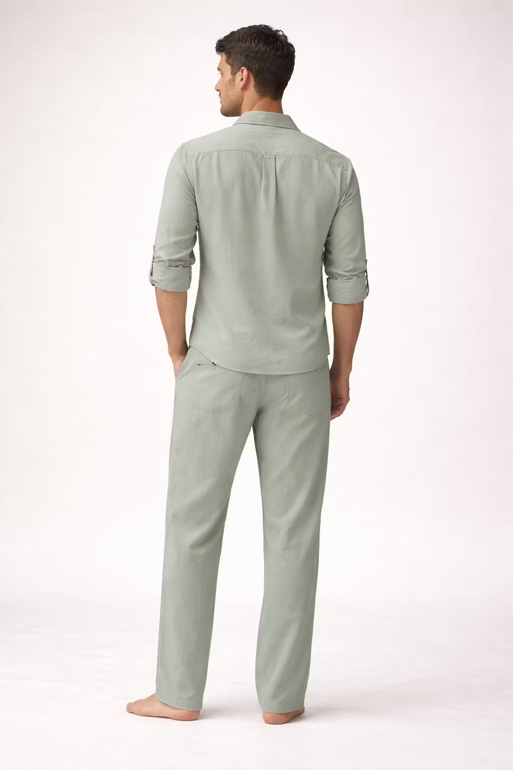 Teksturowany Komplet w Odcieniu Szałwii z Koszulą i Spodniami ze Sznurkiem