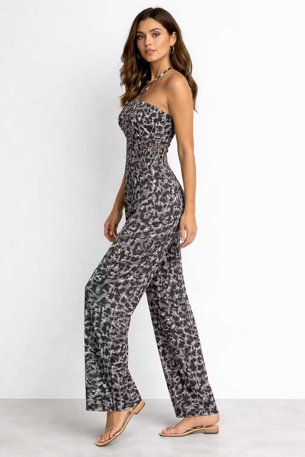 Bezramienny Kombinezon z Nadrukiem z Mieszanki Wiskozy