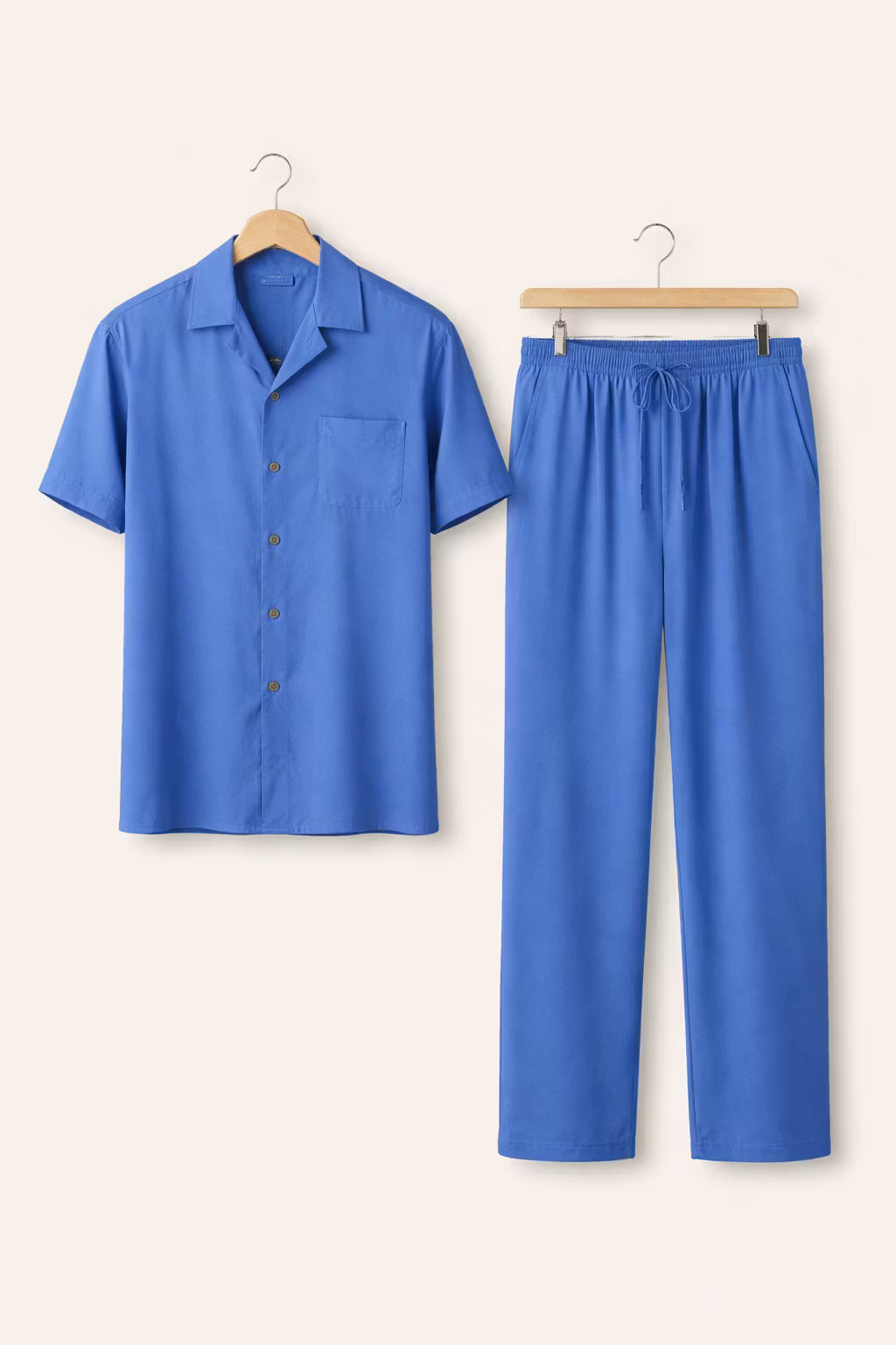 Teksturowany Komplet z Koszulą z Krótkim Rękawem i Szerokimi Spodniami