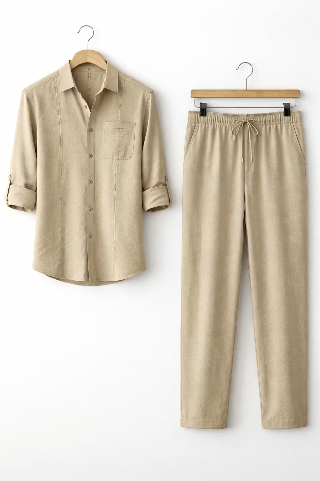 Teksturowany Komplet w Odcieniu Szałwii z Koszulą i Spodniami ze Sznurkiem