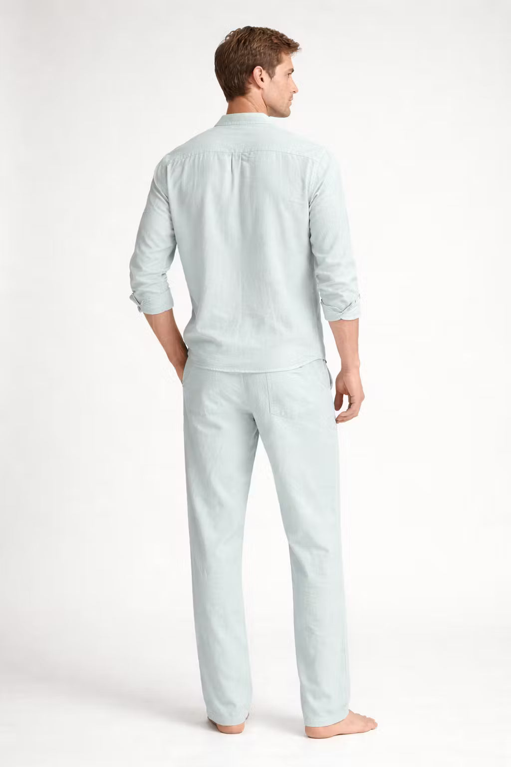 Teksturowany Komplet z Koszulą Wiązaną i Spodniami