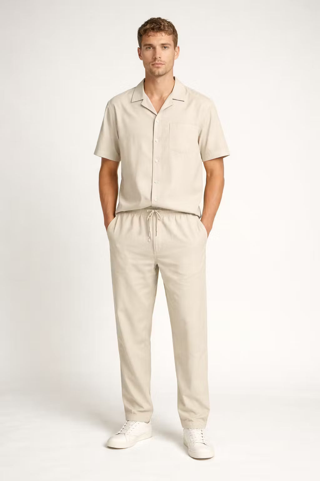 Teksturowany Komplet z Koszulą z Krótkim Rękawem i Szerokimi Spodniami