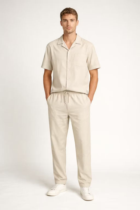Teksturowany Komplet z Koszulą z Krótkim Rękawem i Szerokimi Spodniami