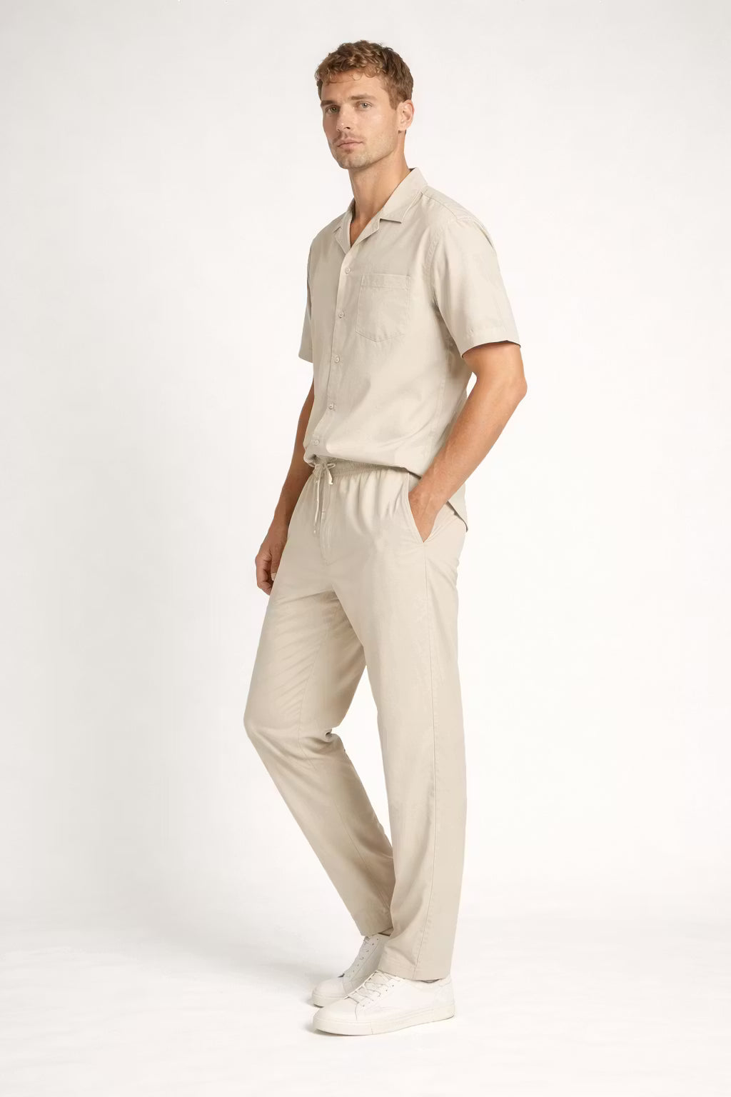 Teksturowany Komplet z Koszulą z Krótkim Rękawem i Szerokimi Spodniami