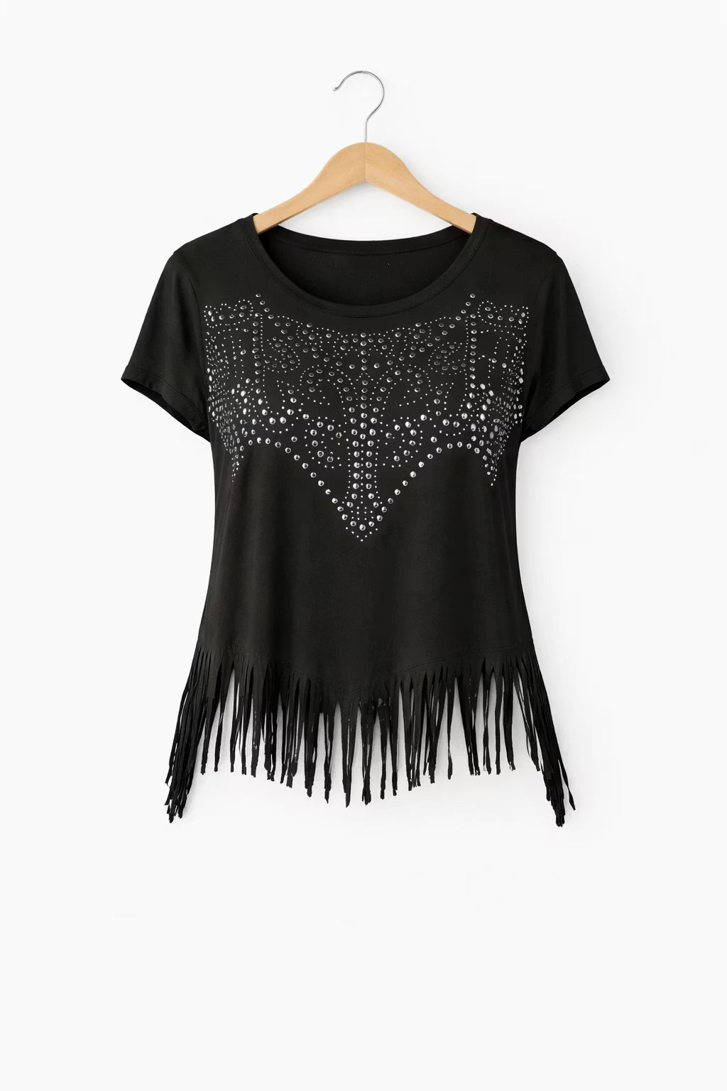 Damski T-Shirt z Nitami i Frędzlami