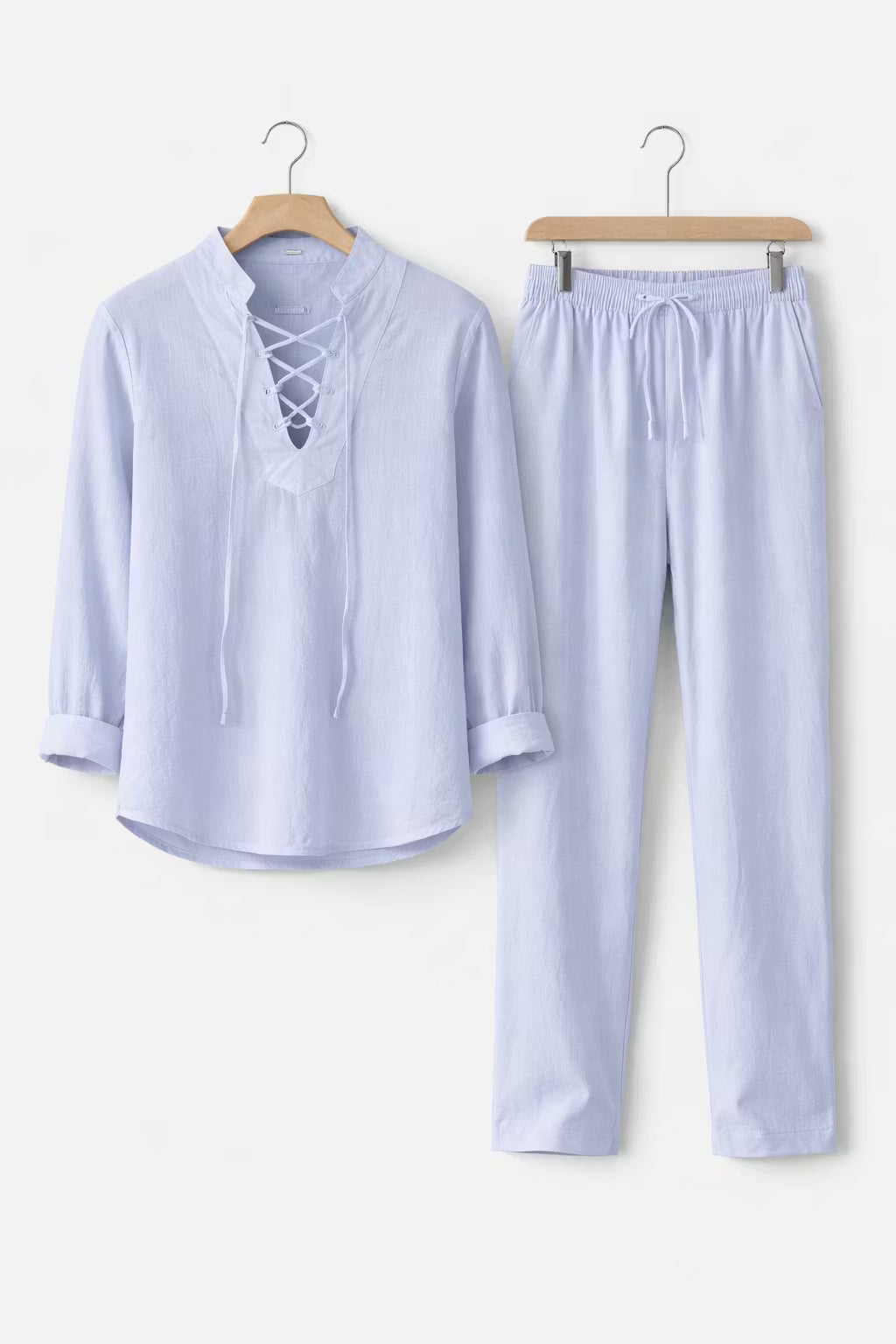 Teksturowany Komplet z Koszulą Wiązaną i Spodniami