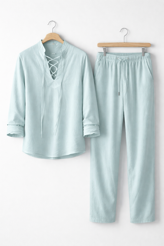 Teksturowany Komplet z Koszulą Wiązaną i Spodniami